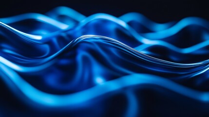 Poster - Abstract blue light waves are in motion, creating a dynamic and fluid effect. The flowing lines blend seamlessly, enhancing visual depth and richness