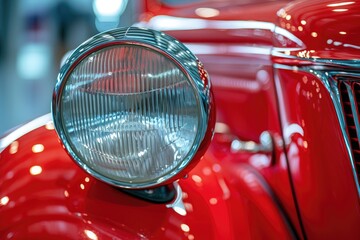 Wall Mural - Red vintage car headlights close up exhibition