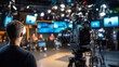 © Elmira - A guest speaker addresses the audience while being filmed by professional cameras in a busy television studio, highlighting the live broadcasting process and equipment