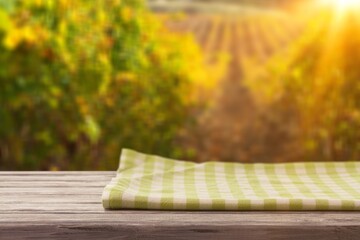 Canvas Print - The empty wooden desk top at vineyard.