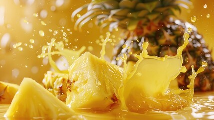 Canvas Print - Fresh pineapple sinking into a glass of orange juice