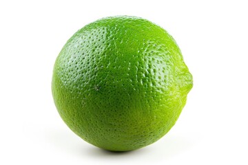 Poster - A single lime sitting on a clean white surface with small water droplets