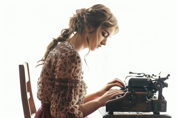 Poster - A person working on a vintage typewriter, focused on writing