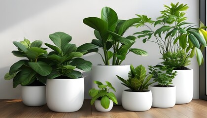 Wall Mural - Lush green houseplant thriving in a minimalist white pot