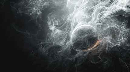 Abstract smoke swirl with glowing ring on dark background.