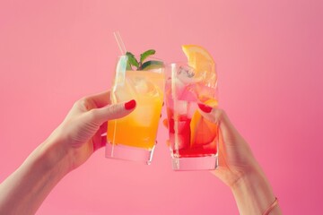 Poster - Two hands holding two glasses filled with beverages