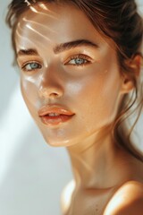 Poster - Close-up shot of a woman's face lit by natural light
