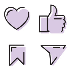 Poster - Facebook Like, Comment, Share icons. Thumbs up, dislike button round set