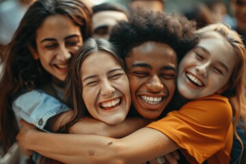 Poster - Group of friends embracing each other, showing unity and affection