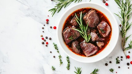 This image shows goulash isolated on a white background, highlighting its rich color and hearty texture.