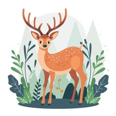 Poster - A solitary deer stands in a dense forest, surrounded by trees and underbrush