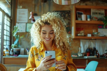 Aufkleber - A person seated at a table with a cell phone in hand, possibly making a call or checking messages