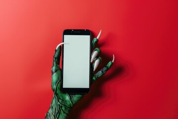 Canvas Print - A person holds a cell phone with a white screen