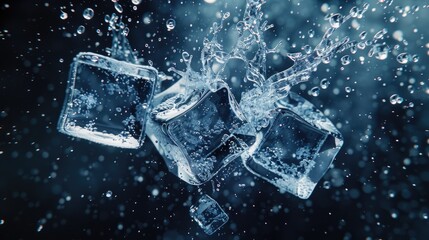 Poster - Cooling and refreshing image of ice cubes suspended in water