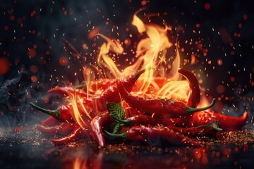 Poster - A collection of red hot peppers arranged on a table, great for cooking or decorating