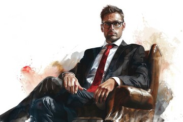 Wall Mural - A person wearing a suit and tie seated in a chair, suitable for business or professional use