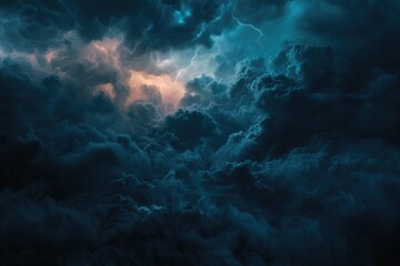 Poster - Clouds and lightning illuminated by a stormy sky, perfect for weather or atmospheric scenes