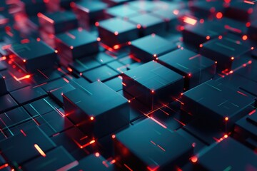 Poster - A group of cubes with red lights on them