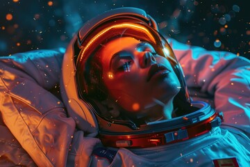 Aufkleber - Astronaut lying on surface with space suit on, possibly injured or resting