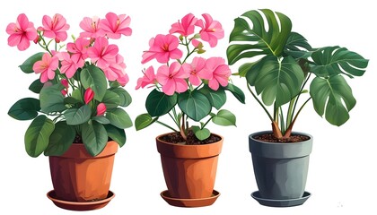 Wall Mural - Whimsical Illustration of a Potted Plant Featuring Delicate Pink Flowers