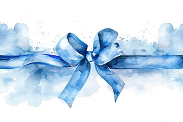Poster - A delicate watercolor illustration of a blue ribbon tied in a bow