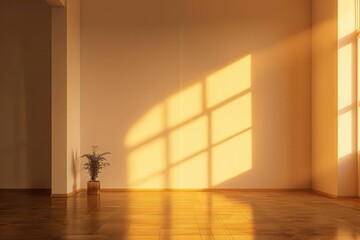 Aufkleber - A minimalist interior with a single potted plant in the corner