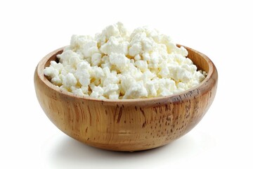 Poster - A wooden bowl filled with creamy cottage cheese, perfect for serving or styling