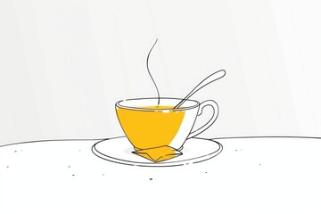 Poster - A delicate setting for a warm beverage, featuring a cup and saucer with a spoon resting on top