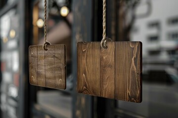 Poster - A pair of wooden signs suspended from a rope, great for rustic or outdoor-themed designs
