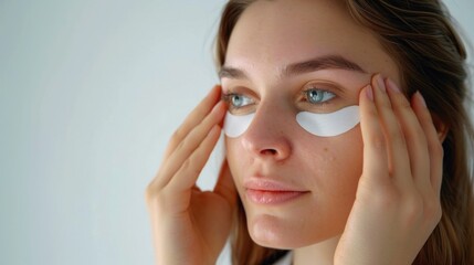 a woman is shown applying eye patches to her eyes