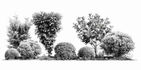 Poster - Black and white photo of trees and bushes in landscape