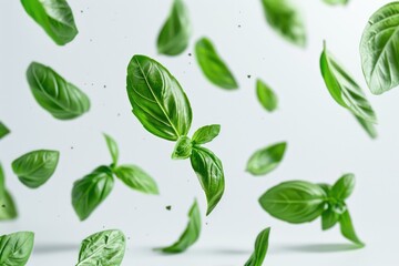 Poster - A bunch of green leaves flying through the air