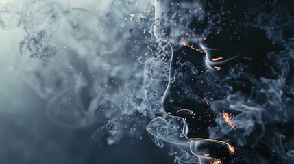 Canvas Print - A person with smoke coming out of their face in a dramatic pose