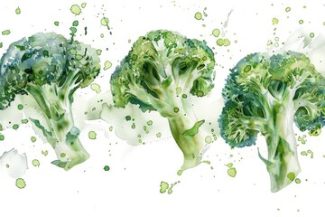 Poster - A trio of broccoli florets splattered with vibrant green paint
