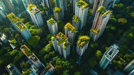 Poster - Urban landscape with skyscrapers and greenery, suitable for architectural or city-themed projects