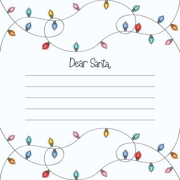 Hand Drawn Christmas Lights And Dear Santa Lettering Vector Design.