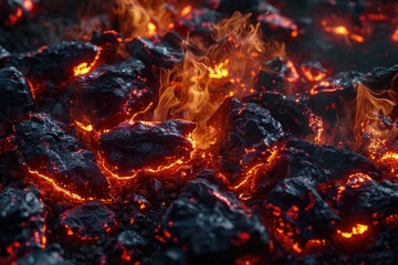 Poster - Scorching hot lava flows amidst flames in this intense close-up
