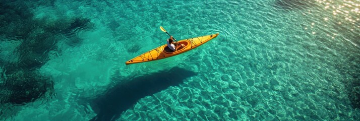 Aerial view of a person kayaking in sea water