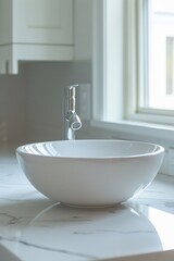 Wall Mural - A white ceramic bowl sits atop a kitchen counter, ready for use