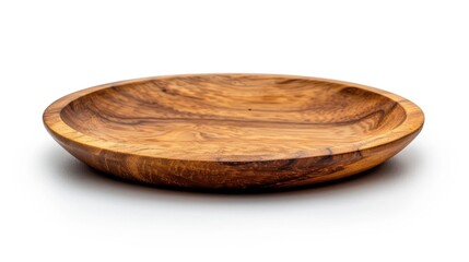 Aufkleber - A simple still life image of a wooden bowl placed on a white surface