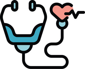 Poster - Cartoon style icon of a stethoscope checking the heartbeat with a cardiogram