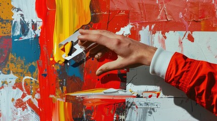Aufkleber - An artist paints a masterpiece while holding a paintbrush