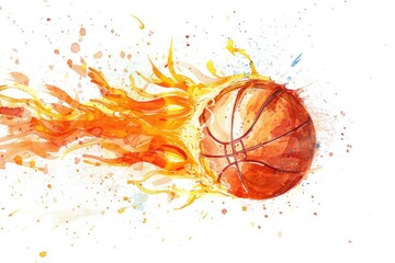 Poster - A watercolor painting of a fiery basketball, a unique and imaginative concept