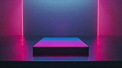 Poster - Modern Product Display: A Platform with Neon Lights