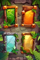 Wall Mural - Four colorful frames in a dense jungle setting