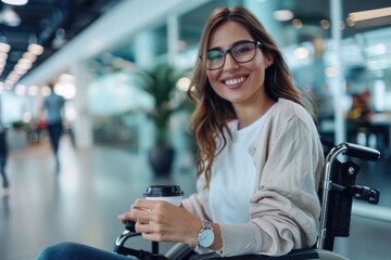 Wall Mural - A person in a wheelchair enjoying a cup of coffee, a daily moment of relaxation