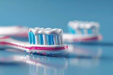 Poster - Two toothbrushes sit on a table, ready for use
