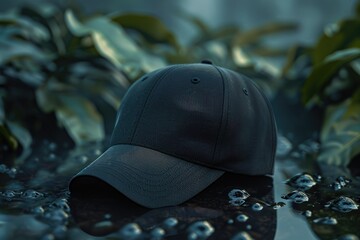 Poster - A baseball cap sits on top of a small puddle of water