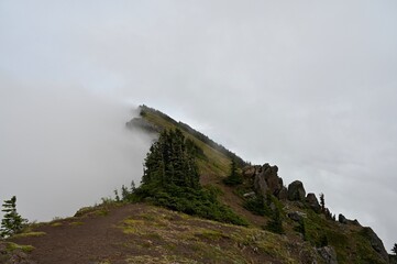 mountain ridge in the fog