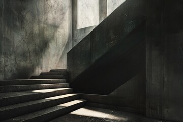 Poster - A staircase leading up into darkness, illuminated by light streaming through a window